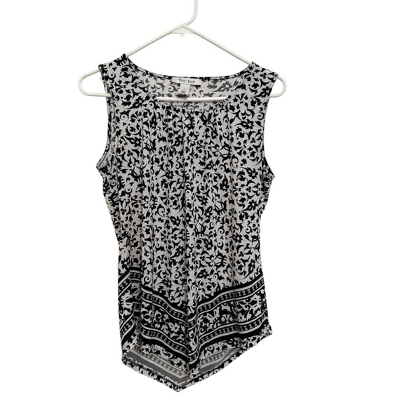 White House Black Market Sleeveless Blouse Womens Small Black White Floral Top - Picture 1 of 3